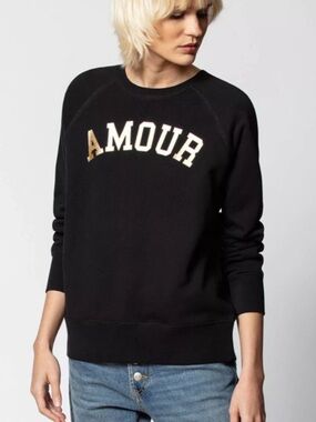 EUC Zadig & Voltaire AMOUR Gold Foil Pullover Sweatshirt